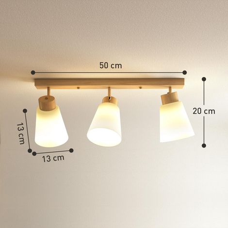 Plafonnier LED 40 W, lampe de plafond à double fixation et têtes orientables à 90° avec 3 douilles E27, bois naturel (1/5)
