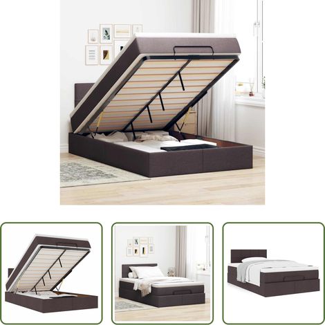 vidaXL Cama otomana con colchón marrón oscuro 120x200 cm tela (1/5)