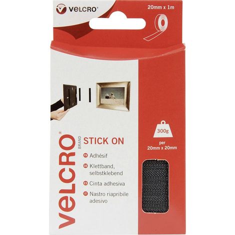 Velcro Brand Black Hook-and-Loop Tape, 20mm x 1m (1000mm x 20mm) Stick-On Fastener