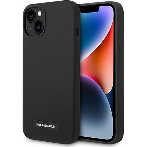 Custodia rigida Karl Lagerfeld KLHMP14MSLMP1K per iPhone 14 Plus / 15 Plus da 6,7 pollici, nera/nera, con placca in silicone e MagSafe. (1/5)