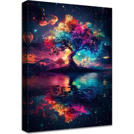 Leinwandbild Lebensbaum 40L x 60B cm Blau-Roter Lebensbaum (1/5)