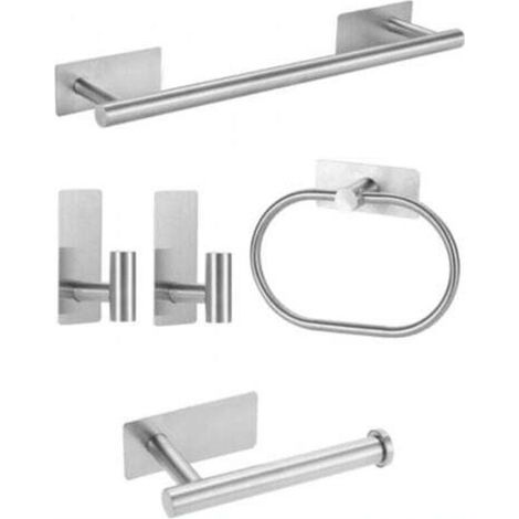 Juego de 5 piezas de accesorios de baño autoadhesivos, juego de toalleros de acero inoxidable (1/4)