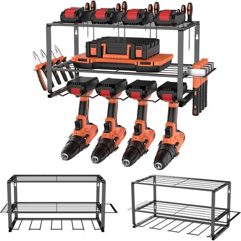 Support de rangement pour outils électriques à trois couches, supportant 150 livres, adapté aux garages, maisons, studios, noir, taille 40x20x21, 5 cm (1/5)