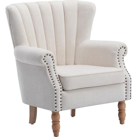 Poltrona Finitura con borchie in Tessuto Panna - BATOUMI (1/4)