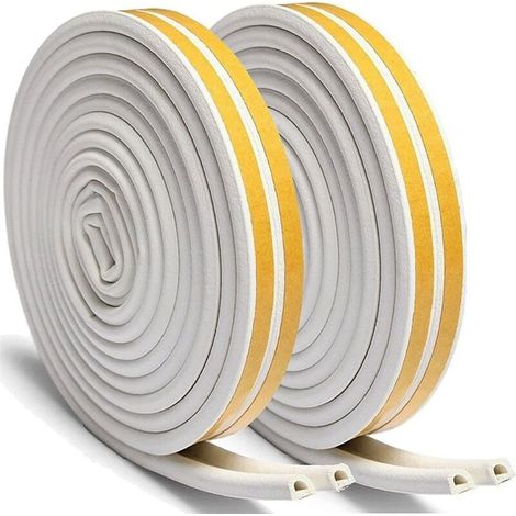 Ruban d'étanchéité pour portes, joint de porte, joint de porte auto-adhésif, profil D, joint en caoutchouc pour joint de fenêtre, bruit coupe-vent (blanc) (1/5)
