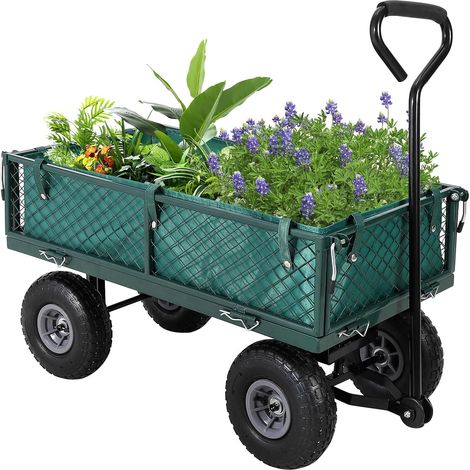 chariot jardin acier lourd pliable 226 8 kg parois maille doublure pneus 25 4 cm vert pelouse ferme travaux extérieurs (1/5)