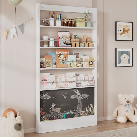 Libreria per bambini a 4 ripiani con lavagna 100 x 10 x 180 cm bianca HAVRYA (1/5)
