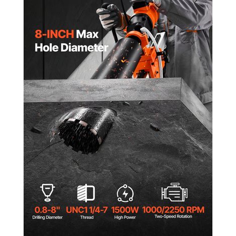 Carotteuse à Diamant Diamètre de Perçage 200 mm, Perceuse à Béton Portative ou sur Pied 1500 W, 2 Vitesses 1000/2250 tr/min, Perçag… (1/5)