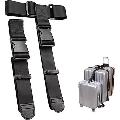 Correas elásticas de 2 piezas para equipaje, ajuste con doble hebilla, para maletas, viajes, viajes de negocios, bolsas de deporte - Negro (1/5)