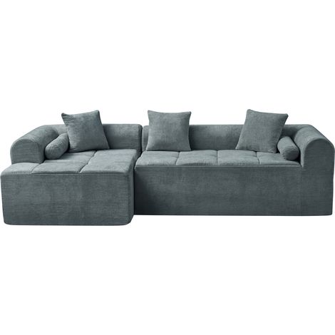 Divano angolare blu in ciniglia HOMVRA 263 cm (1/5)