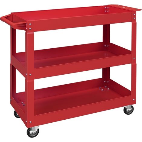 Carro de herramientas de 3 niveles de acero rojo, 4 ruedas, 83 x 35,3 x 76 cm (1/5)