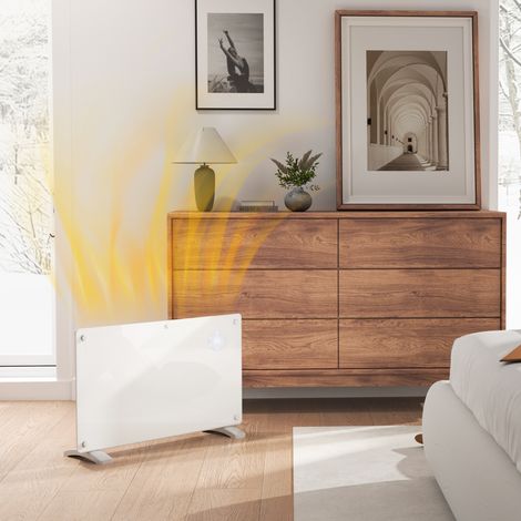Radiateur électrique mural ou sur pied 1500W, écran LED, programmateur 24h ou hebdomadaire, thermostat, télécommande incluse. (1/5)