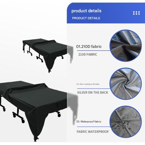 Housse de table de ping-pong imperméable de haute qualité, pour l'intérieur et l'extérieur. Noire, tissu Oxford 420D, 280 cm x 153 cm x 73 cm (1/3)