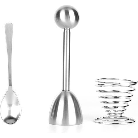 Coupe-œufs en acier inoxydable avec ouvre-coquille, porte-œuf à ressort et cuillère, kit d'ustensiles de cuisine.