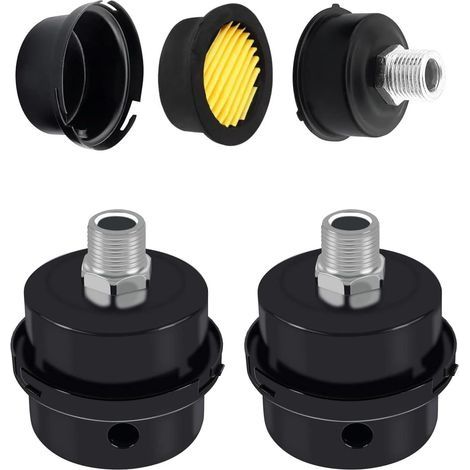 2 Pièces Silencieux de Filtre de Compresseur d'air, Silencieux de Filtre à Air, Filtre Air Compresseur, Silencieux pour Compresseur d'air, 3/8"16mm Métal noir Filtre Silencieux pour Compresseur d'Air (1/5)