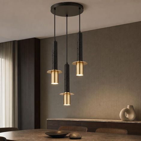 Hängeleuchte Pendelleuchte Wohnzimmerlampe 3-flammig Schwarz Metall H 130 cm (1/5)