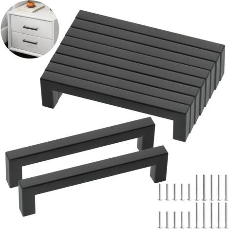 10 Pièces Poignee de Meuble Cuisine Noir 128 mm, Acier Inoxydable Poignées Moderne Carrée Meubles, Poignee de Meuble Noir Cuisine pour Bureaux, Tiroirs, Armoires, Placard (1/4)