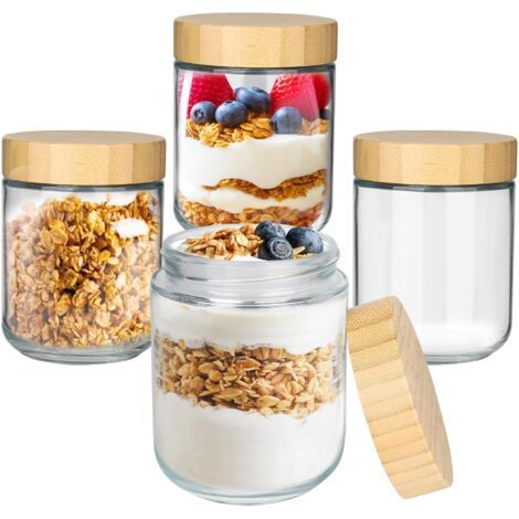 Lot de 4 bocaux de conservation Meal Prep Overnight Oats de 500 ml avec couvercles à visser pour flocons d'avoine, yaourt, vinaigrette, grains de café, épices