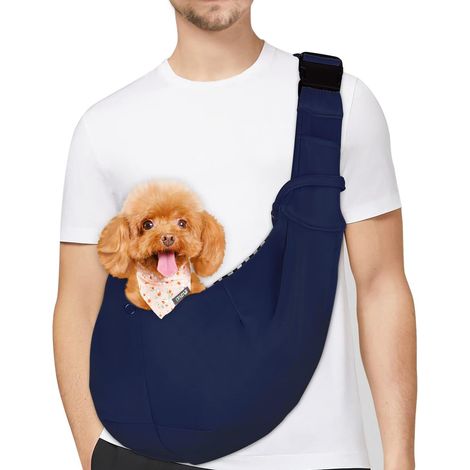 1 Sac de Transport pour Chien, Réversible, Bandoulière Réglable, Crochet de Collier, Coton et Polyester, pour Chiot Chat Lapin