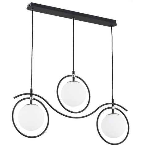 Suspension barre KIRA Alfa noire, 3 globes blancs E14 (1/3)