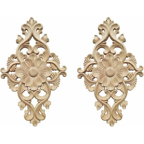 Moulure Decorative Bois 2 Pieces Sculpture Bois Sculpture Sur Bois Fleur Décalque Bois Sculpté Vintage Sculpture Sur Bois Incrustation Non Peint Bois Sculpté Moulure Stickers Bois (1/5)