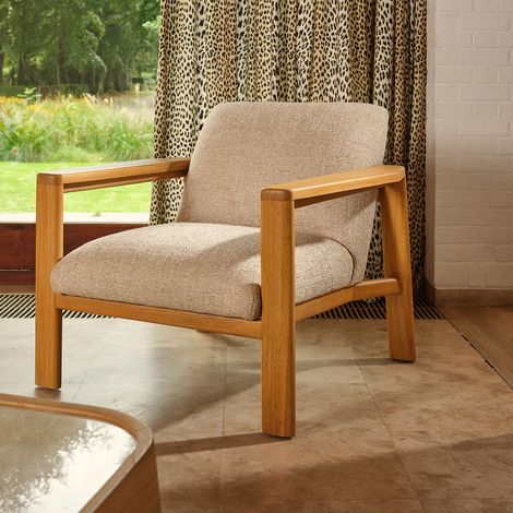 Fauteuil en mindi massif et tissu texturé (1/5)