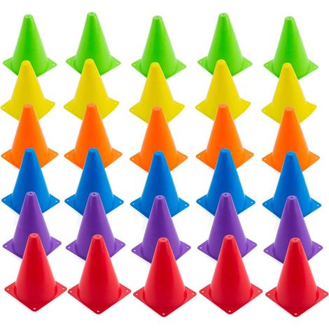 30er-Pack Fußballkegel, 7 Zoll große farbige Kegel für Sport, Verkehrskegel, Trainingskegel, Agility-Feldmarkierung, Kunststoffkegel für Skaten, Fußball (1/5)