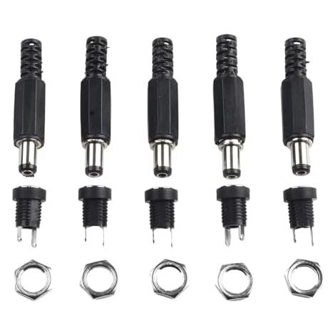 Lot de 5 paires de connecteurs d'alimentation DC 12 V femelles 2,1 mm x 5,5 mm avec montage à vis pour caméra de vidéosurveillance, bandes LED, bloc d'alimentation d'ordinateur portable et réparations (1/5)