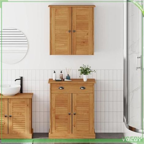 Ensemble de mobilier de salle de bain - Vigo - Pin massif - Finition rustique - 2 pièces, 4 étagères (1/5)