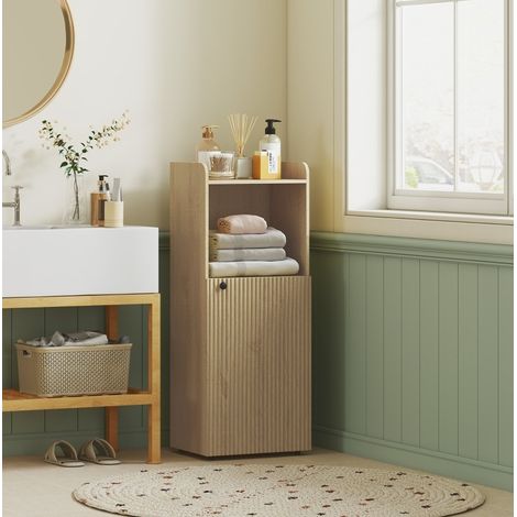 Schmaler Badezimmerschrank 40x31x104 cm aus Holz und MDF, Eiche goldfarben – MEUBLIV (1/5)