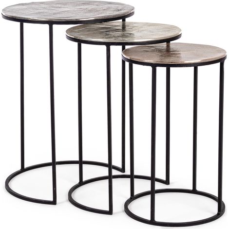 Table basse ronde en aluminium et pieds acier Ama - Lot de 3 (1/5)