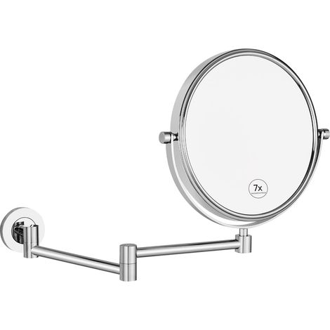 Miroir cosmétique mural grossissant 7x chromé pour salle de bain Miroir de maquillage extensible avec grossissement Montage mural Diamètre 20 cm (1/5)