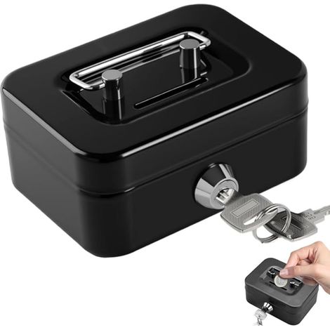 Tirelire Caisse à Monnaie Métal Verrouillable avec Clé Fente Coffre-Fort Portable pour Pièces – Noir (1/5)
