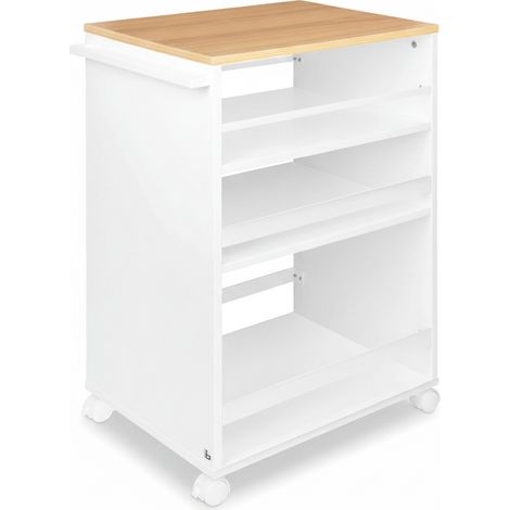 Nischenwagen Servierwagen auf Rollen 50x38x79cm, Weiß und Eiche