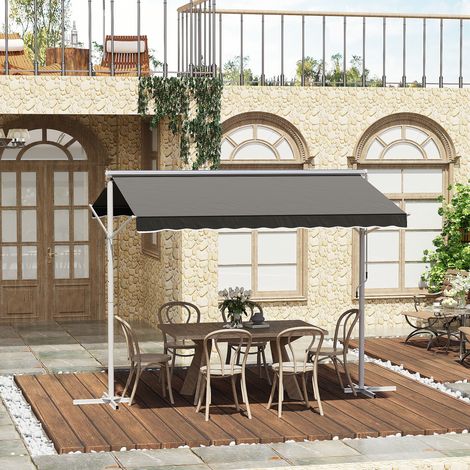 Store Double Pente 3 x 3 m Manuel rétractable Inclinaison réglable Acier époxy Blanc Polyester imperméabilisé Anti-UV Gris