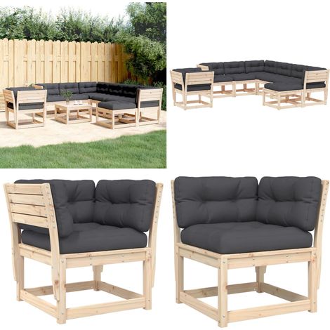 Muebles de jardín 8 pzas y cojines madera maciza pino - Muebles de exterior - Madera maciza