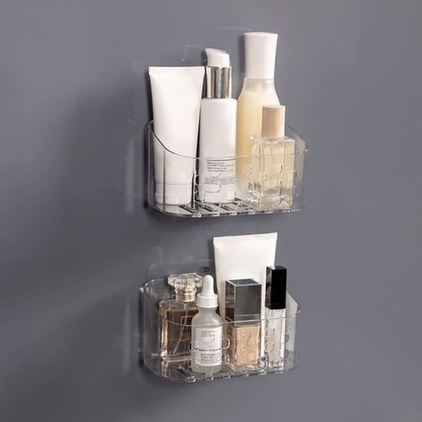 Petit panier de douche adhésif, sans perçage Étagère murale en plastique transparent pour salle de bain et cuisine (1/5)