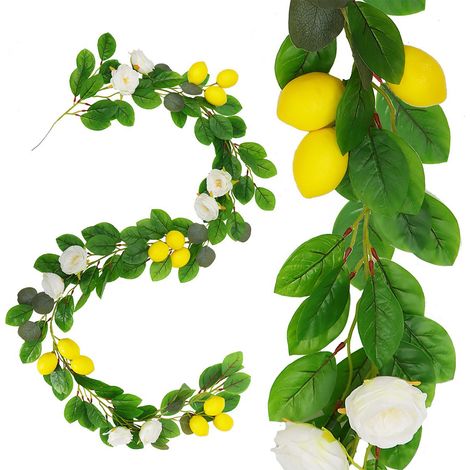 (Citron clair, style A) Aneth citronné en rotin, guirlande de fleurs artificielles, décoration pour mariage ou maison (1/2)