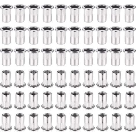 60 écrous à sertir M6 à tête plate en acier inoxydable 304, pour inserts filetés. (1/5)