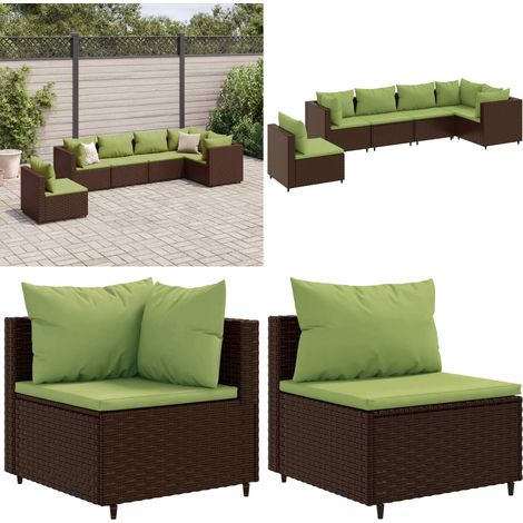 6-tlg. Garten-Lounge-Set mit Kissen Braun Poly Rattan - Gartengeset - Loungeset - Gartenmöbel - Rattan Möbel - Outdoor Furniture - Home & Living (1/5)