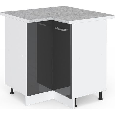 Eckschrank für Haushaltsgegenstände R-Line, Anthrazit Hochglanz, 75.6 cm mit Tür, mit Arbeitsplatte, Vicco (1/5)
