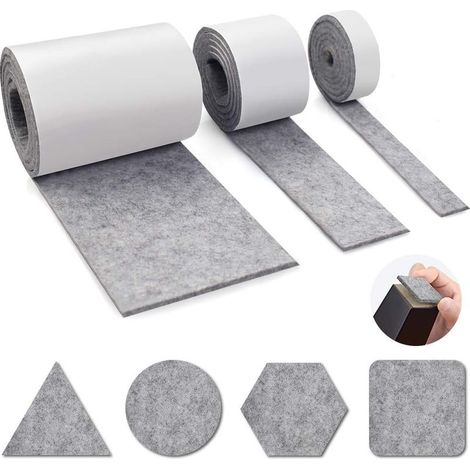 3 rouleaux patins de feutre auto-adhésifs, épaisseur 4 mm, découpables, pour meubles, chaises, sols durs (1/5)