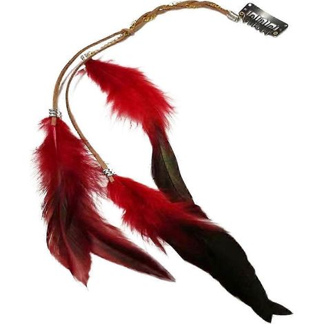 Pince à cheveux à plumes, en cuir coloré, avec longue frange, facile à assortir pour les fêtes à thème.-Wine Red (1/5)