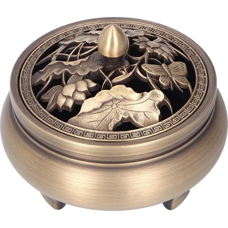 Antiker Räuchergefäß aus Messing mit Deckel, dreibeinige Buddha-Figur, Wohndekoration (1/5)