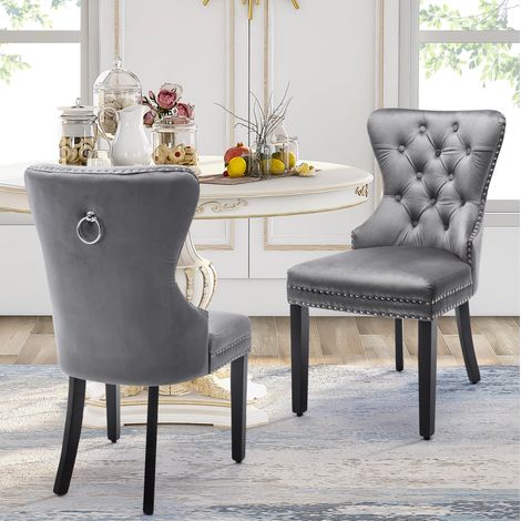 Set di 4 sedie da pranzo imbottite, velluto, grigio OKMYHOME (1/5)