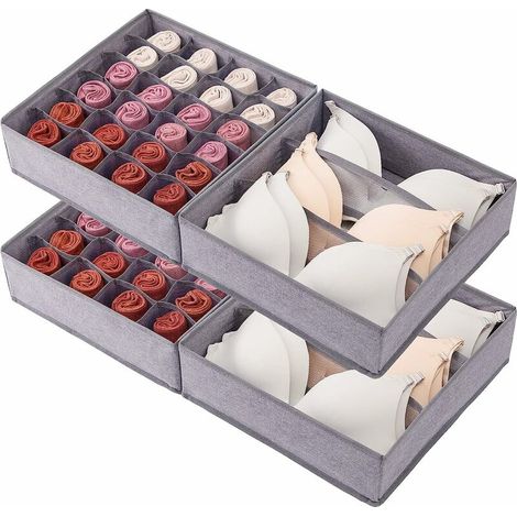 royaluxe - Lot de 4 organisateurs de tiroirs lavables pour chaussettes, sous-vêtements, soutiens-gorge, organisateur de placard de bureau pliable et séparateurs de tiroirs de rangement (tissu cationiq (1/5)