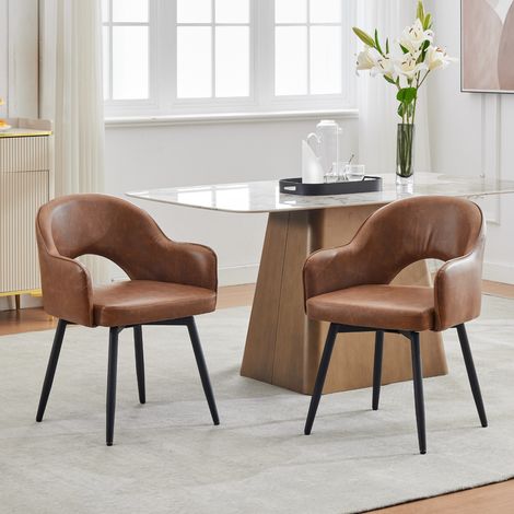 Wahson Set di 2 da Pranzo in Ecopelle Cucina Girevole, Moderna Design con Gambe in Metallo per Sala da Pranzo/Soggiorno, Marrone