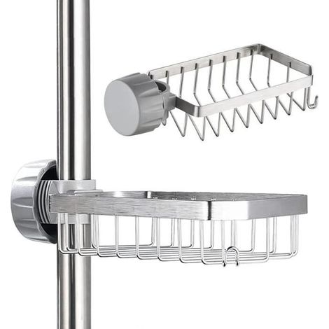 Porte Savon Douche, Etagere Douche Sans Percage,Rangement Douche Sans Percage pour Barre de Fouche,Porte-éponge Acier Inoxydable 304 (1/4)