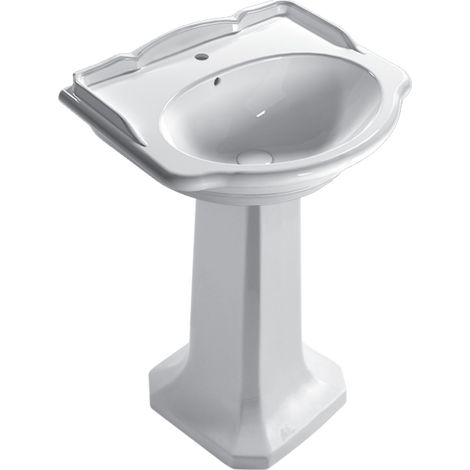 Lavabo in ceramica 62x54 cm Globo Paestum PA057BI Bianco - Ceramica - Con colonna a terra (1/3)