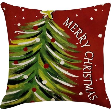 Housse De Coussin - Lin - 45 x 45 cm - Motif Noël Bonhomme De Neige Arbre Et Nœud Papillon - Décoration Intérieure - Lot De 1 (1/4)